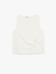 Drape Detaylı Bisiklet Yaka Kolsuz Bluz