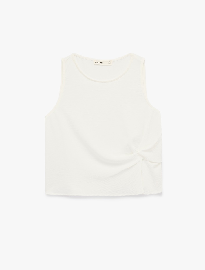  Drape Detaylı Bisiklet Yaka Kolsuz Bluz