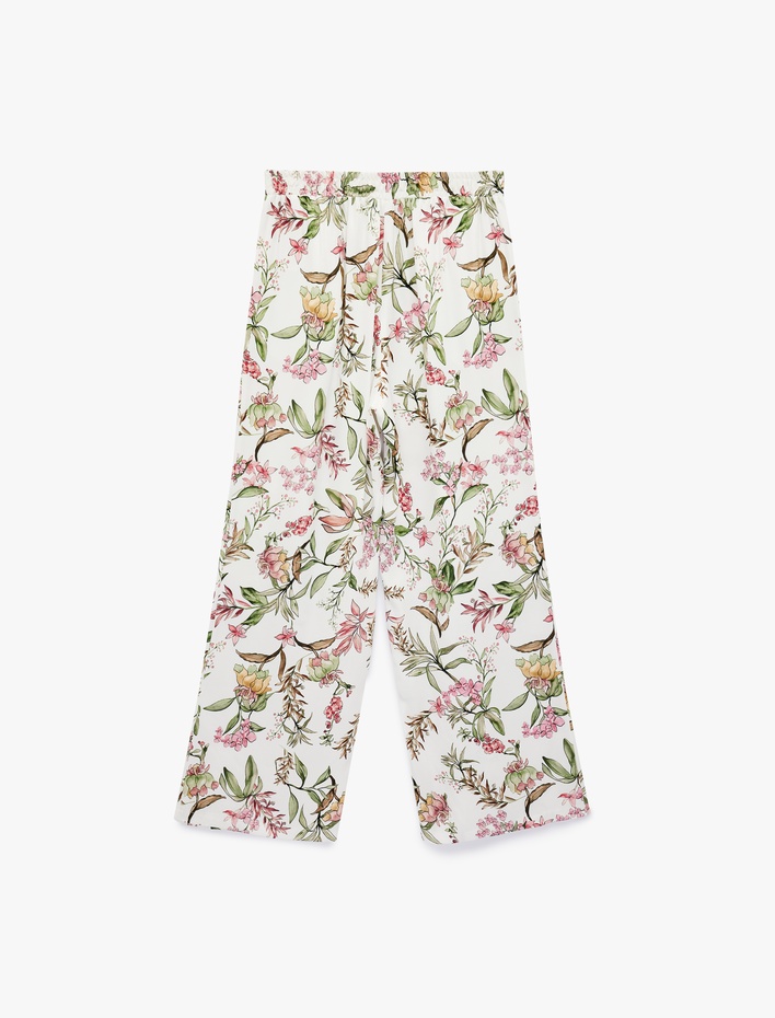  Normal Bel Cep Detaylı Çiçekli Viskon Pantolon