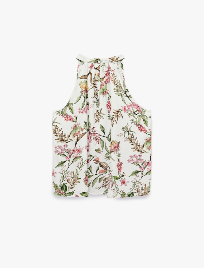  Kolsuz Viskon Bol Kalıp Çiçekli Hakim Yaka Bluz