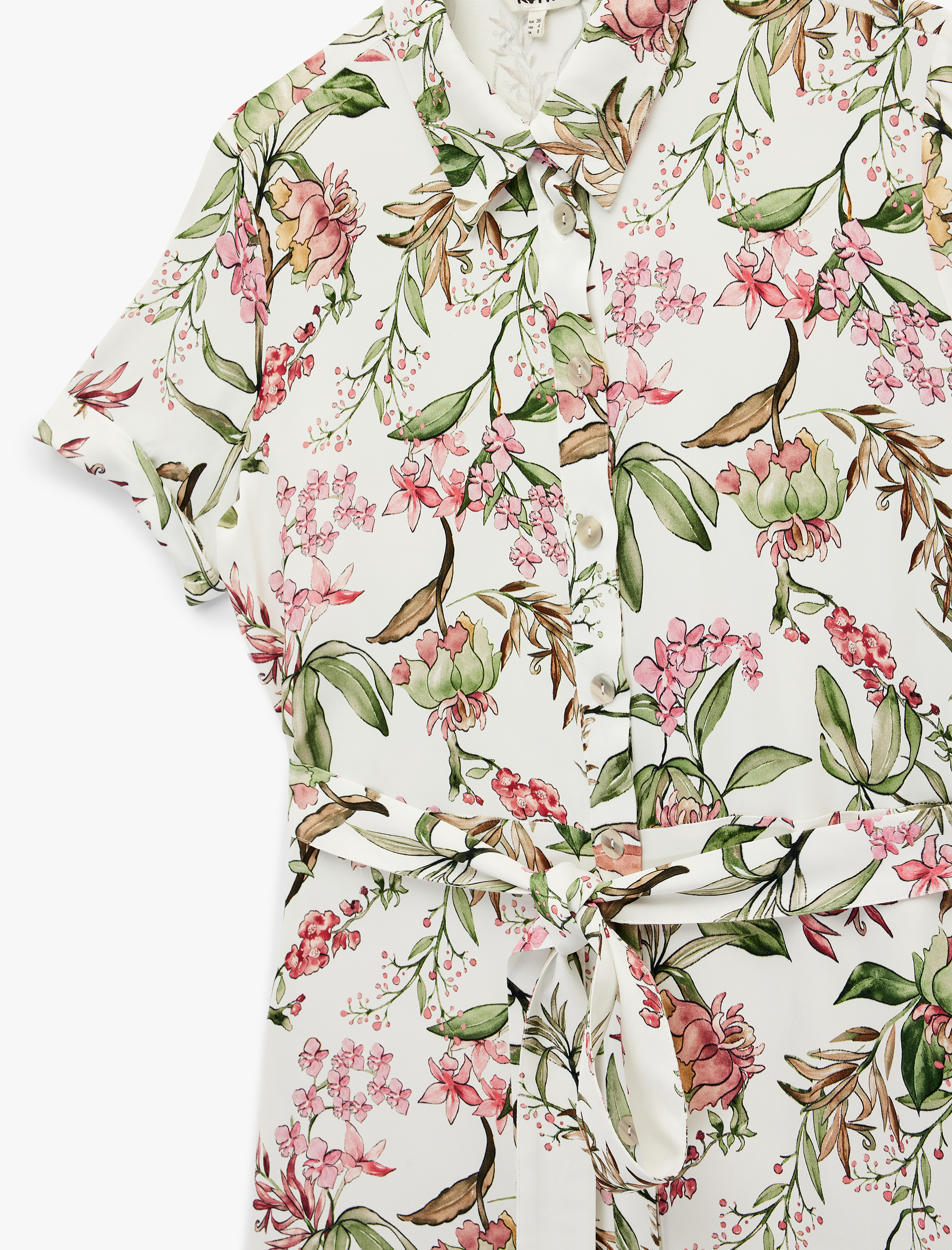   Kısa Kollu Gömlek Yaka Cepli Viskon Çiçekli Gömlek Elbise