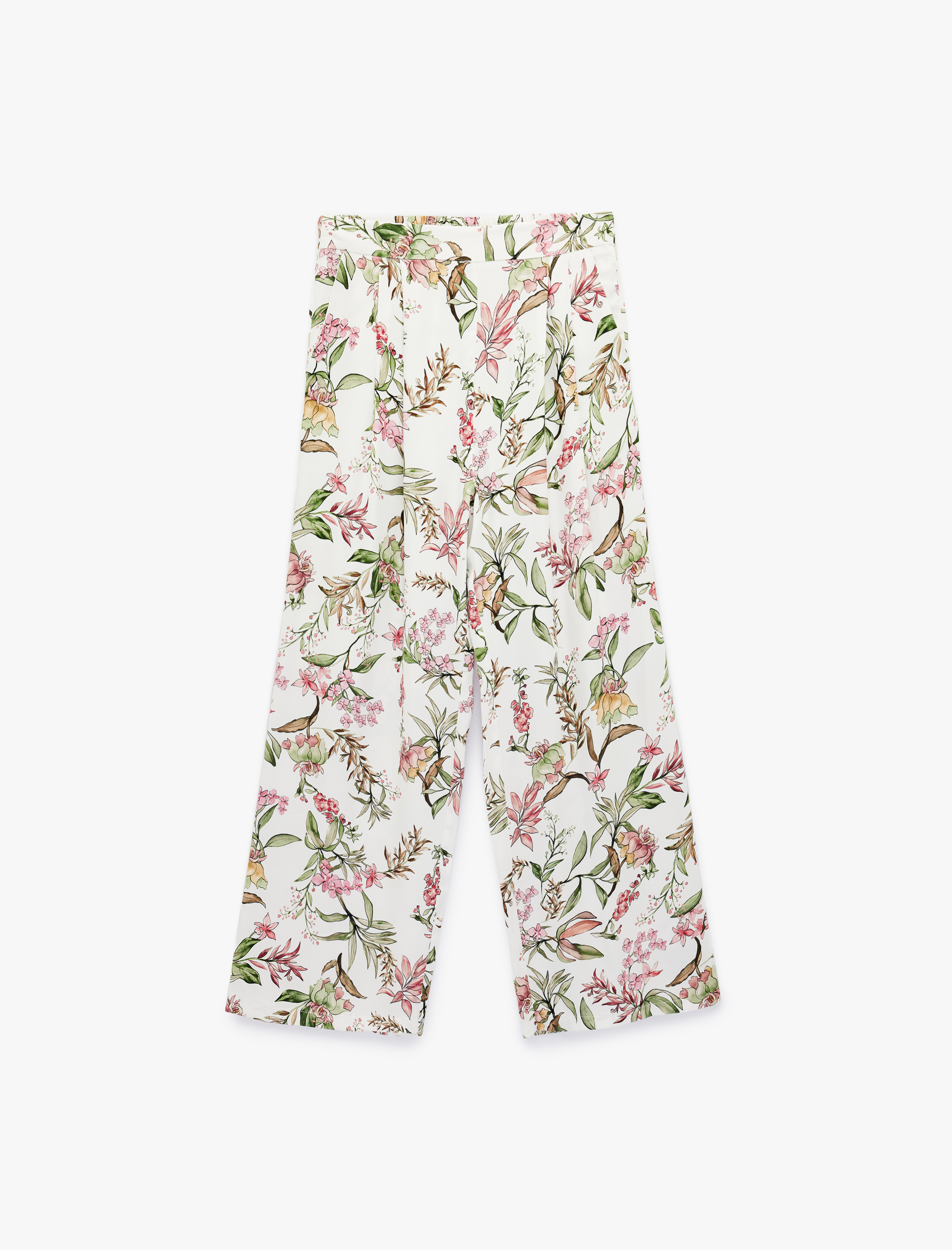   Normal Bel Cep Detaylı Çiçekli Viskon Pantolon