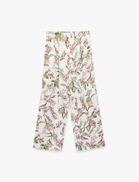 Normal Bel Cep Detaylı Çiçekli Viskon Pantolon