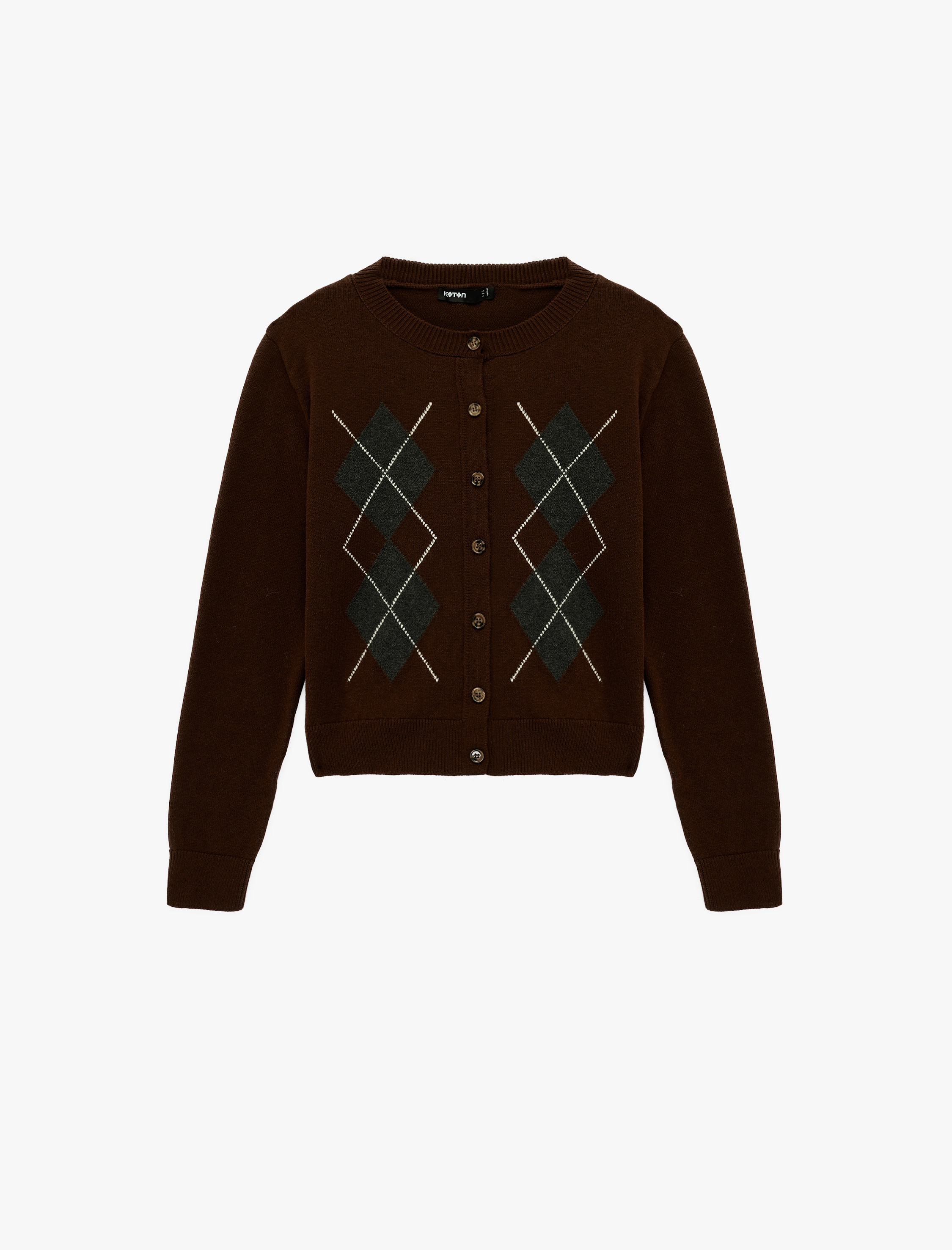   Uzun Kollu Bisiklet Yaka Baklava Desenli Triko Hırka