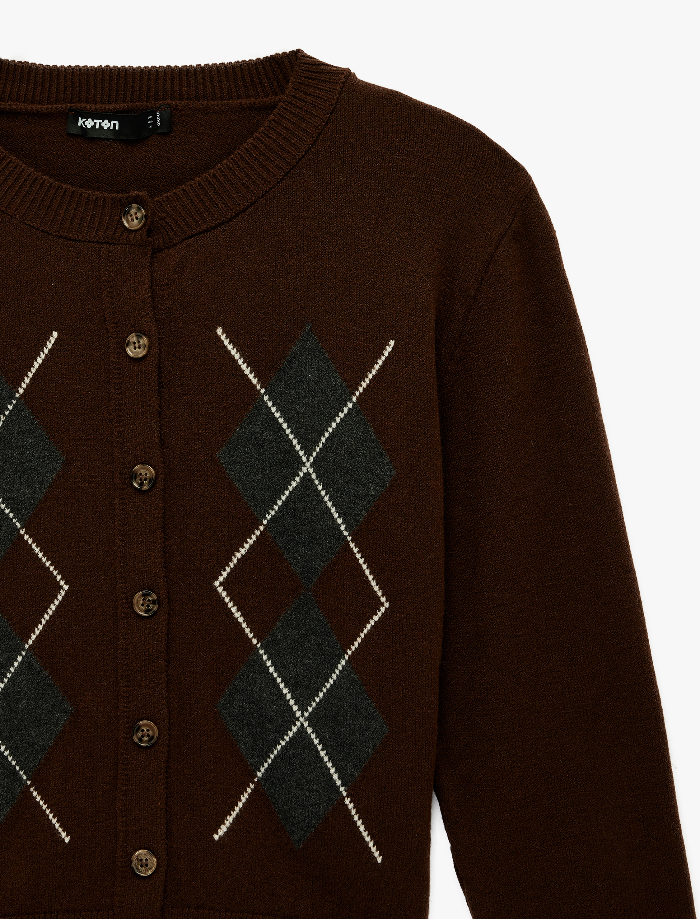   Uzun Kollu Bisiklet Yaka Baklava Desenli Triko Hırka