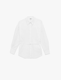 Regular Fit Uzun Kollu Kemer Detaylı Klasik Yaka Düğmeli Gömlek