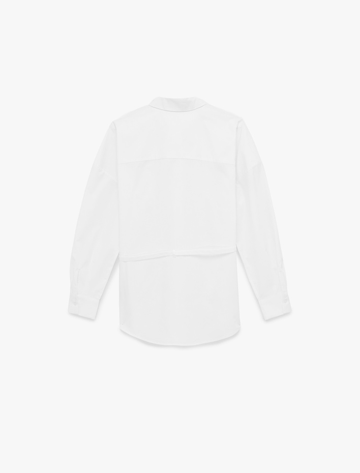  Regular Fit Uzun Kollu Kemer Detaylı Klasik Yaka Düğmeli Gömlek