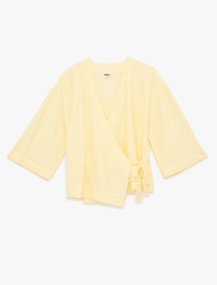 Kruvaze Yaka Yarım Kol Viskon Kimono