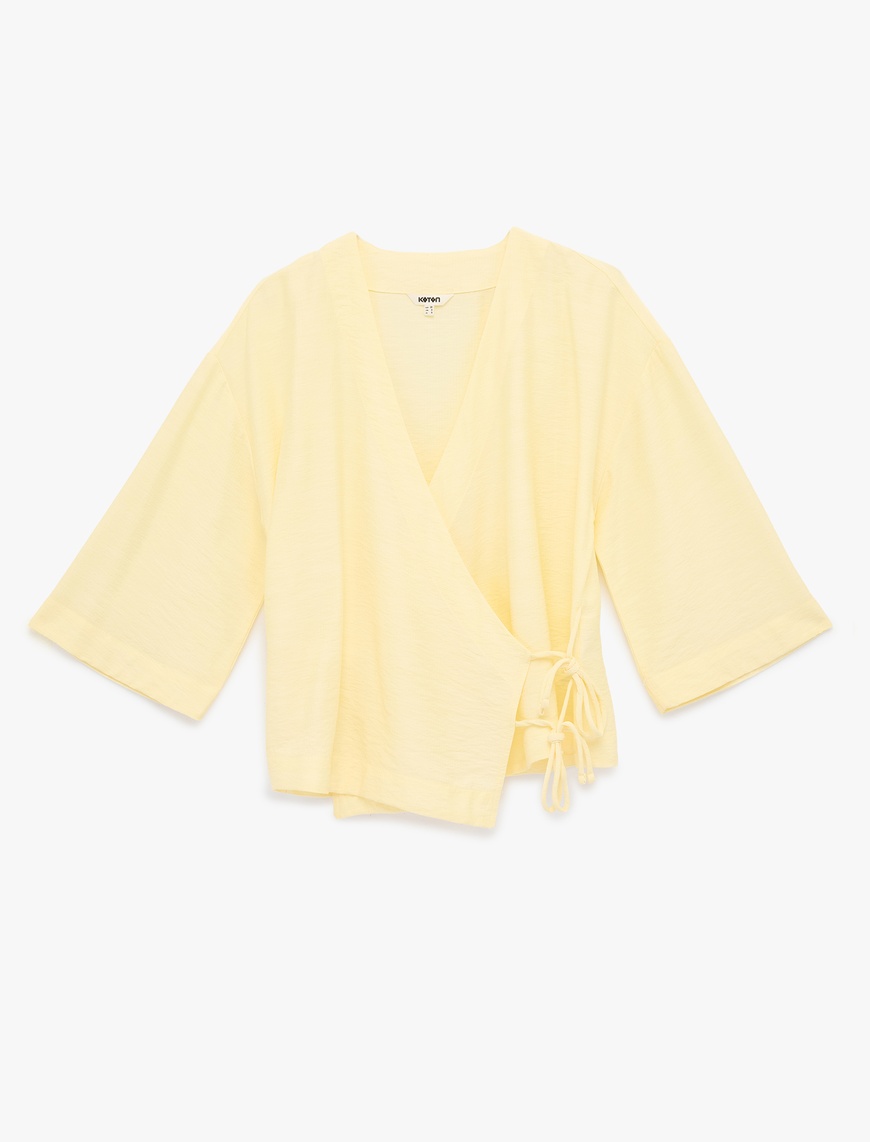 Sarı Kadın Kruvaze Yaka Yarım Kol Viskon Kimono 6SAK50037UW | Koton