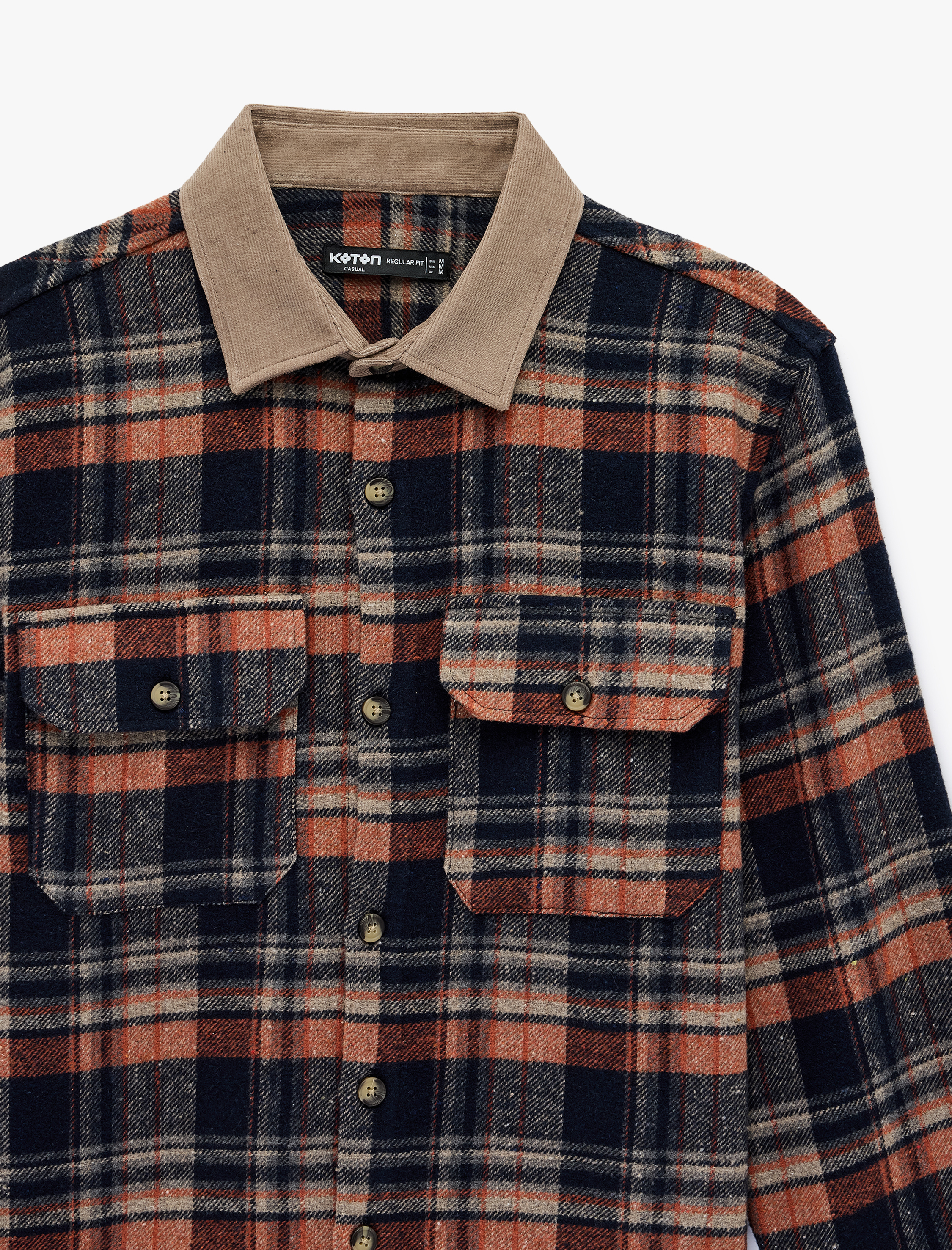   Regular Fit Uzun Kollu Cepli Kontrast Yaka Oduncu Gömleği