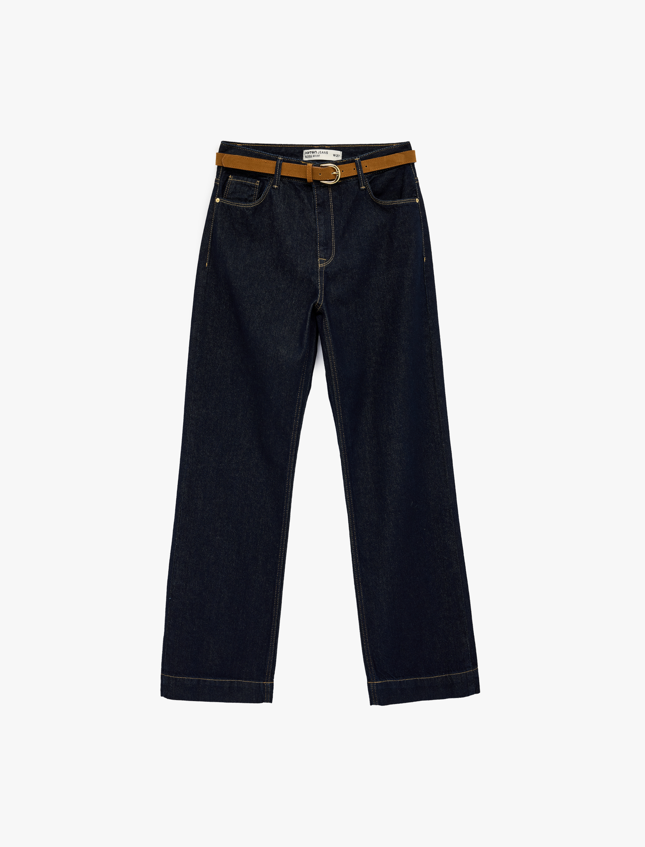   Normal Bel Pamuklu Kemerli Düz Paça Denim Pantolon - Straight Fit Jean