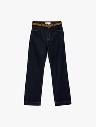 Normal Bel Pamuklu Kemerli Düz Paça Denim Pantolon - Straight Fit Jean