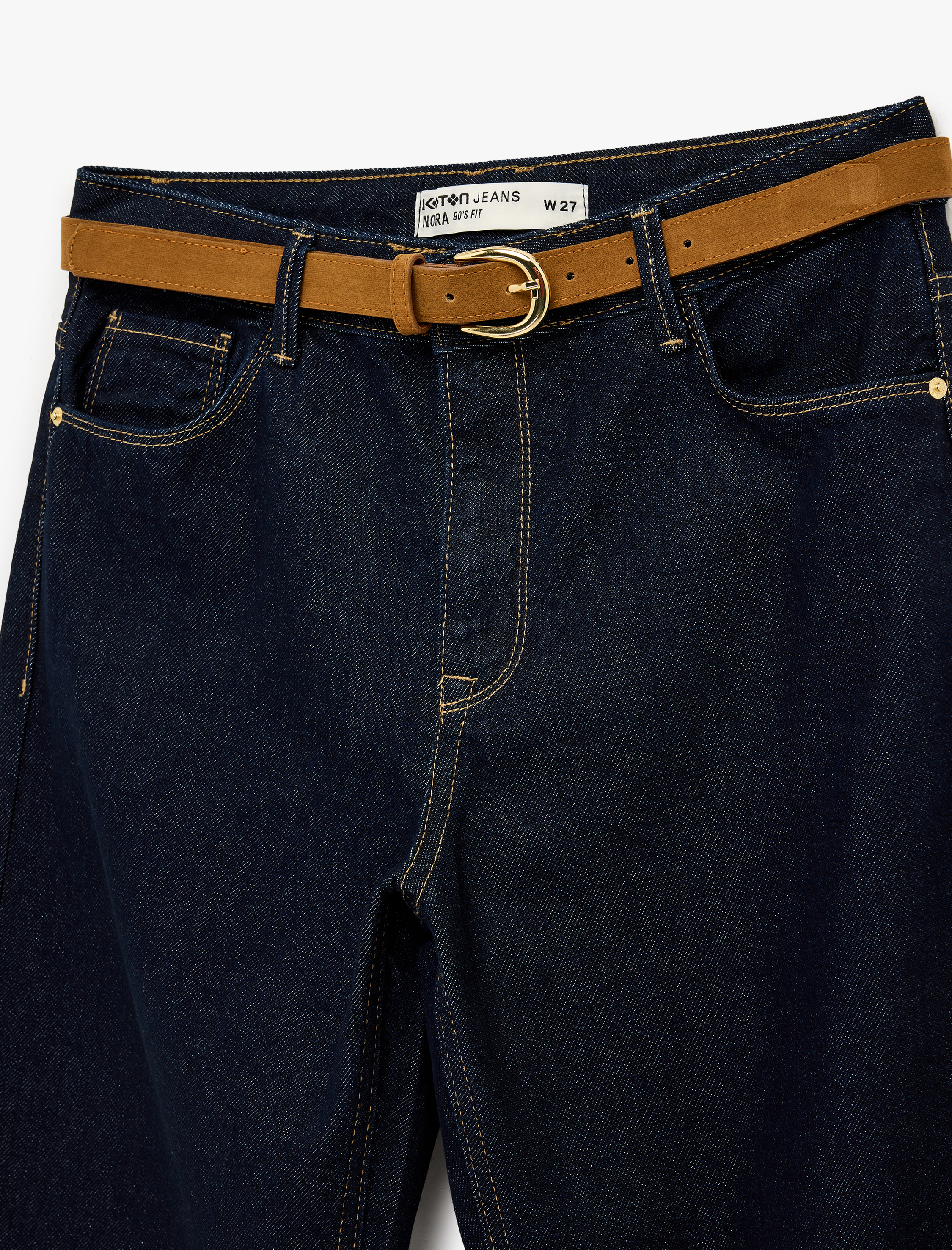   Normal Bel Pamuklu Kemerli Düz Paça Denim Pantolon - Straight Fit Jean