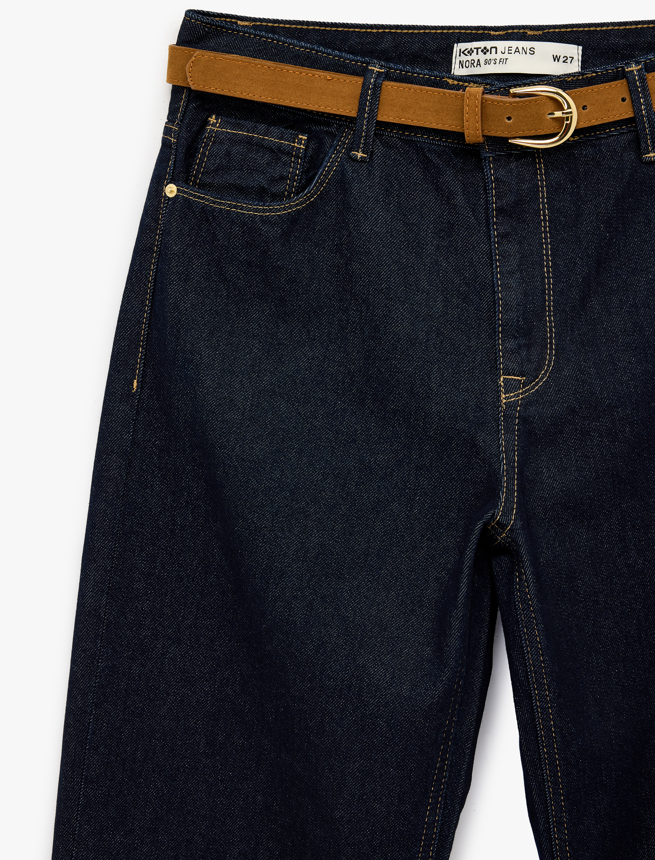   Normal Bel Pamuklu Kemerli Düz Paça Denim Pantolon - Straight Fit Jean