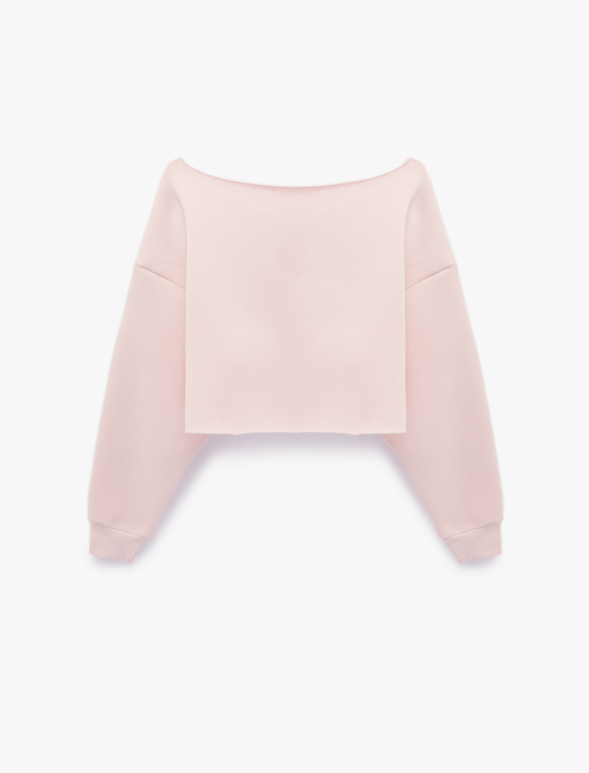   Kayık Yaka Uzun Kollu Baskılı Oversize Crop Sweatshirt