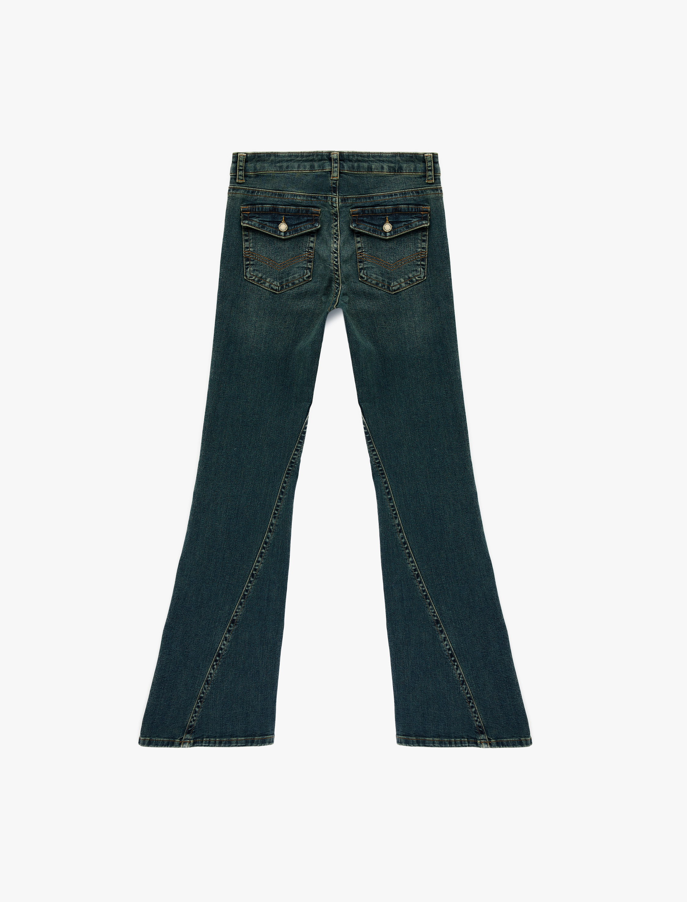   Düğmeli Cepli Slim Fit Düşük Bel İspanyol Paça Jean Pantolon - Flare Jeans