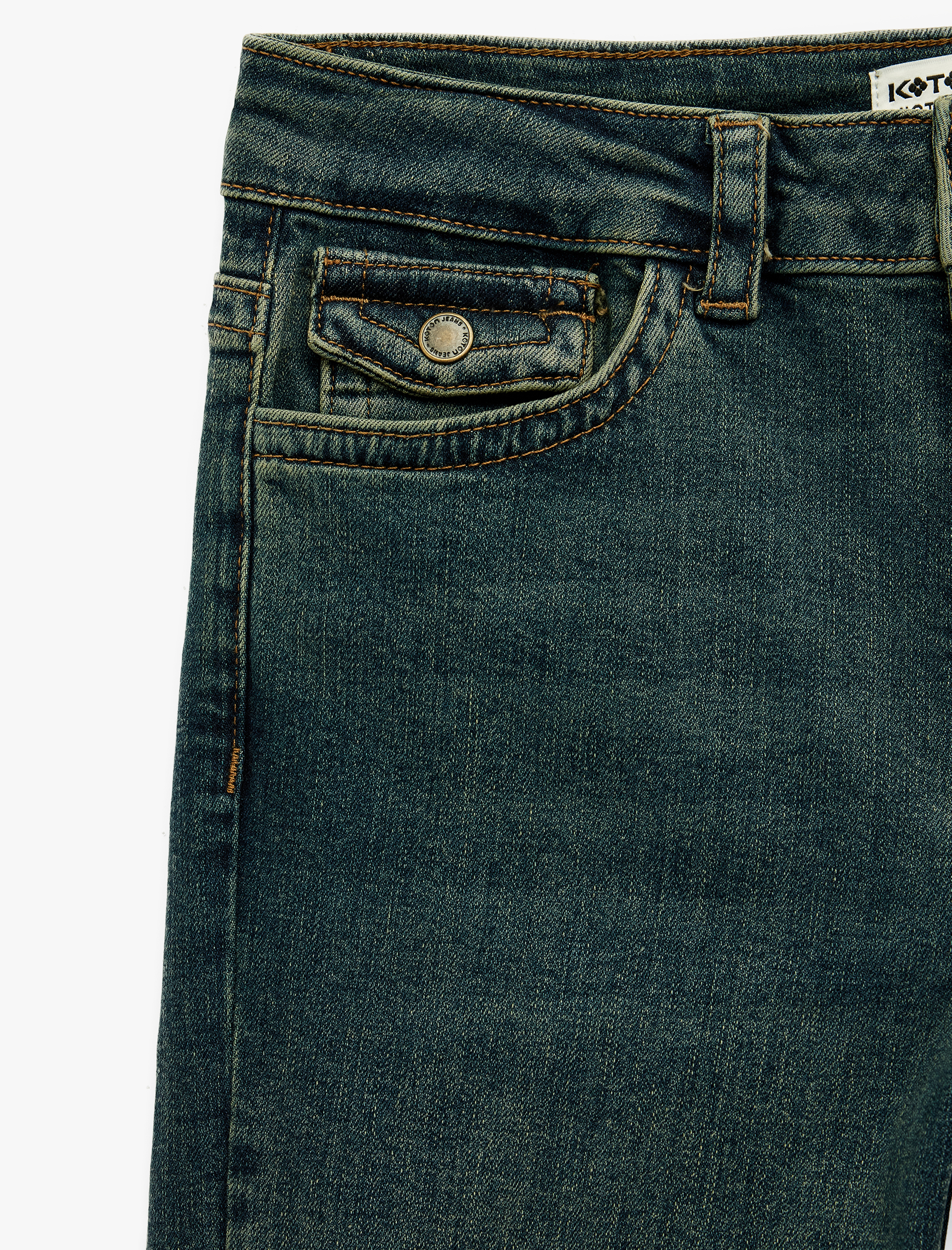   Düğmeli Cepli Slim Fit Düşük Bel İspanyol Paça Jean Pantolon - Flare Jeans