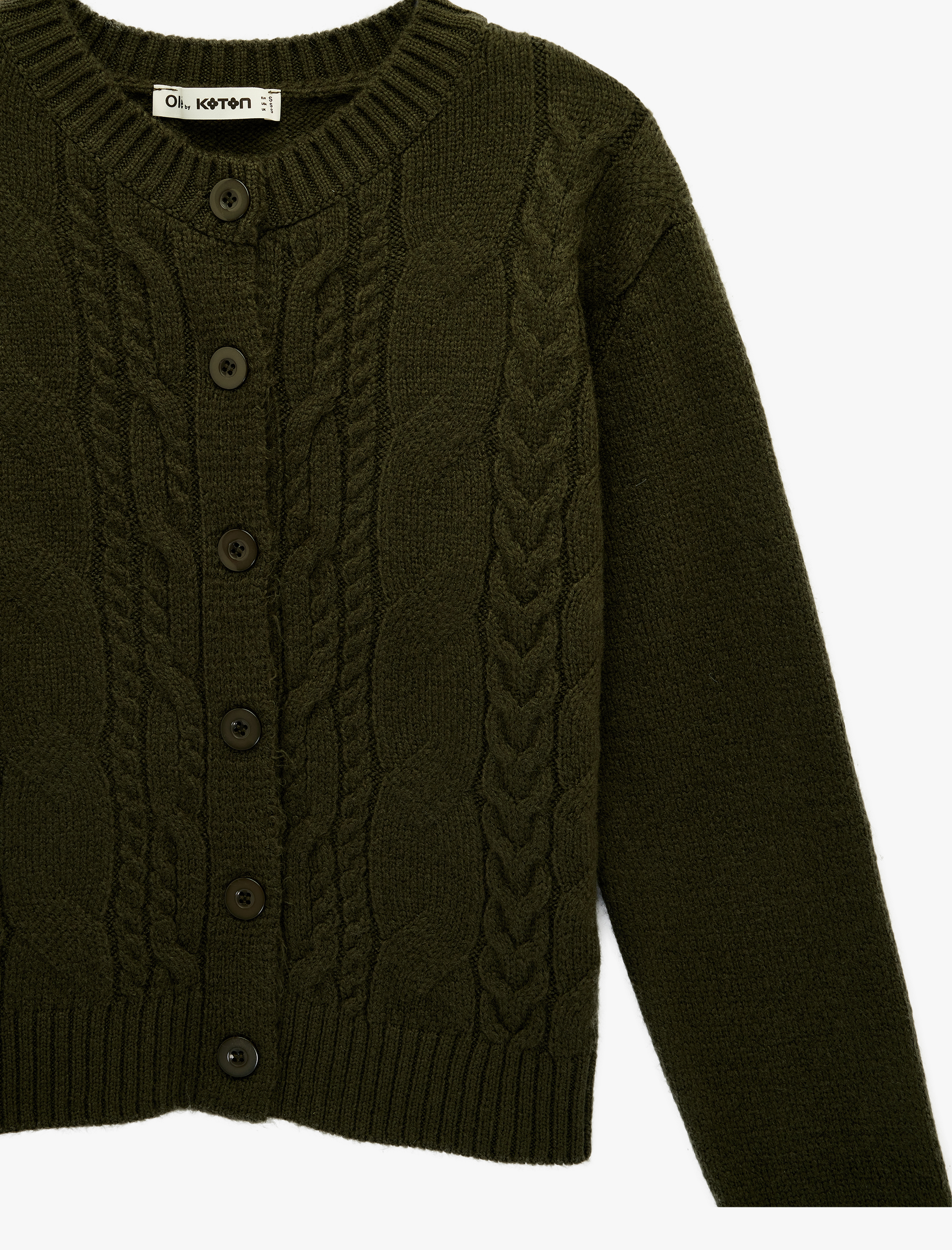   Slim Fit Saç Örgüsü Dokulu Düğmeli Bisiklet Yaka Triko Hırka