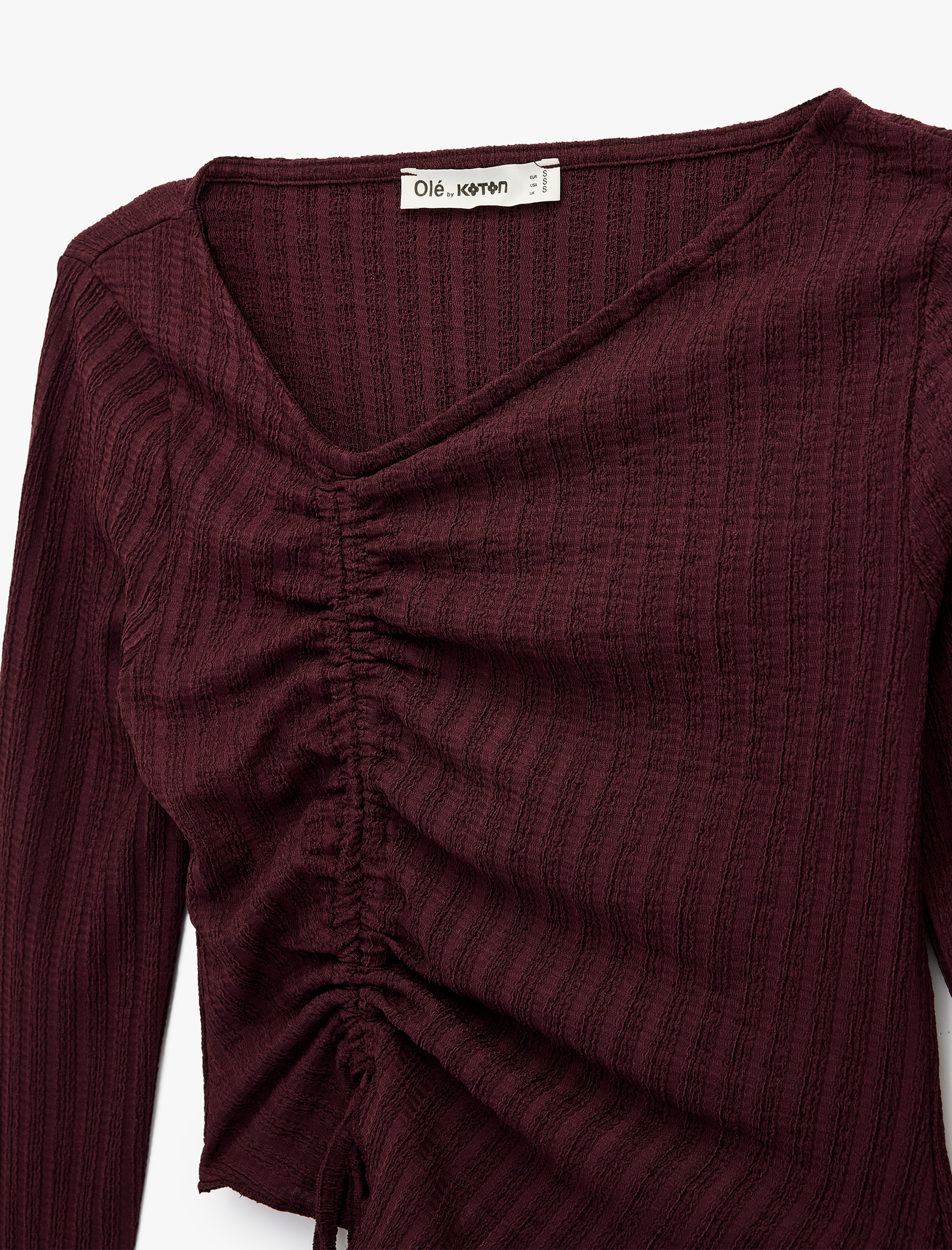   Asimetrik Yaka Büzgülü Slim Fit Uzun Kollu Tişört