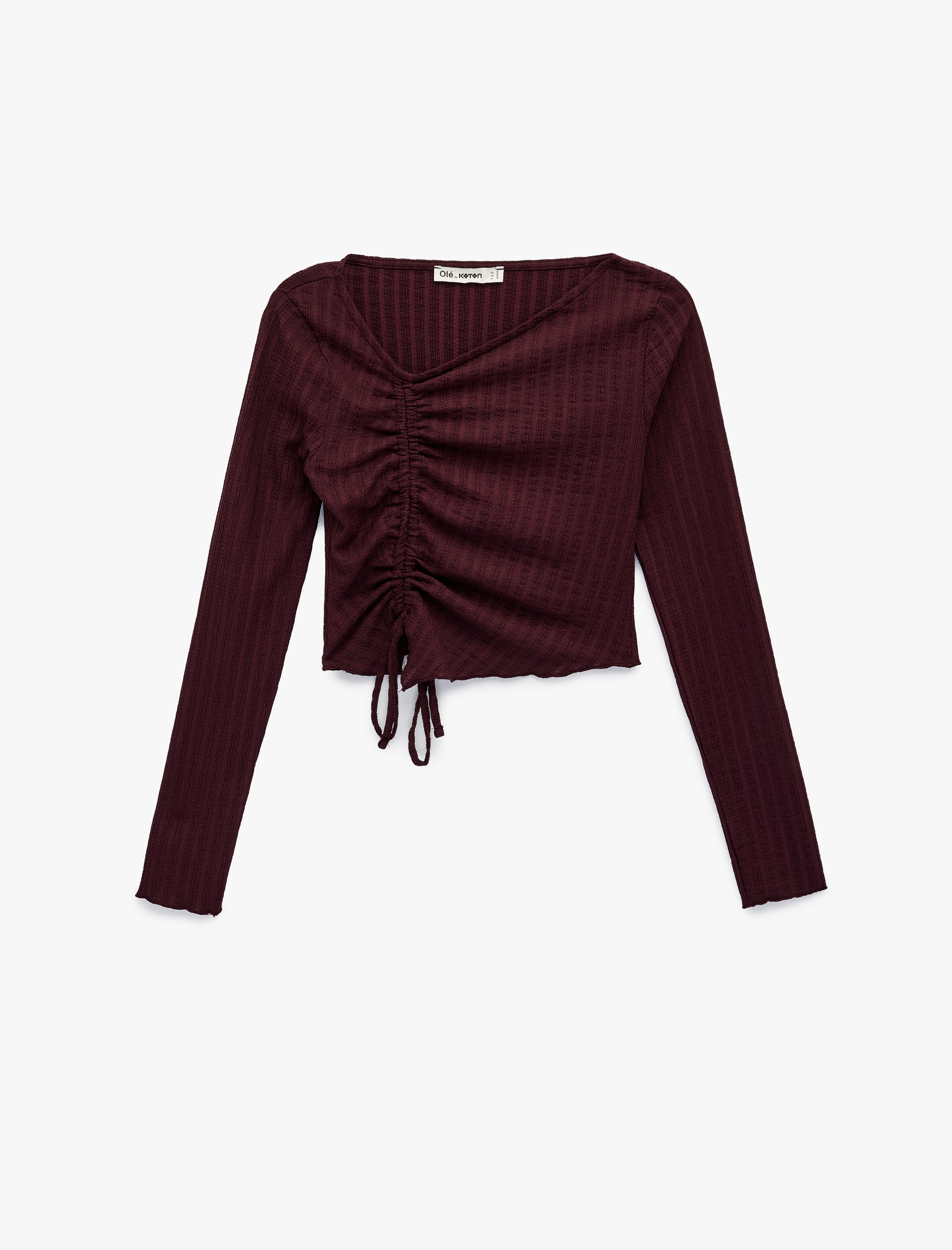   Asimetrik Yaka Büzgülü Slim Fit Uzun Kollu Tişört