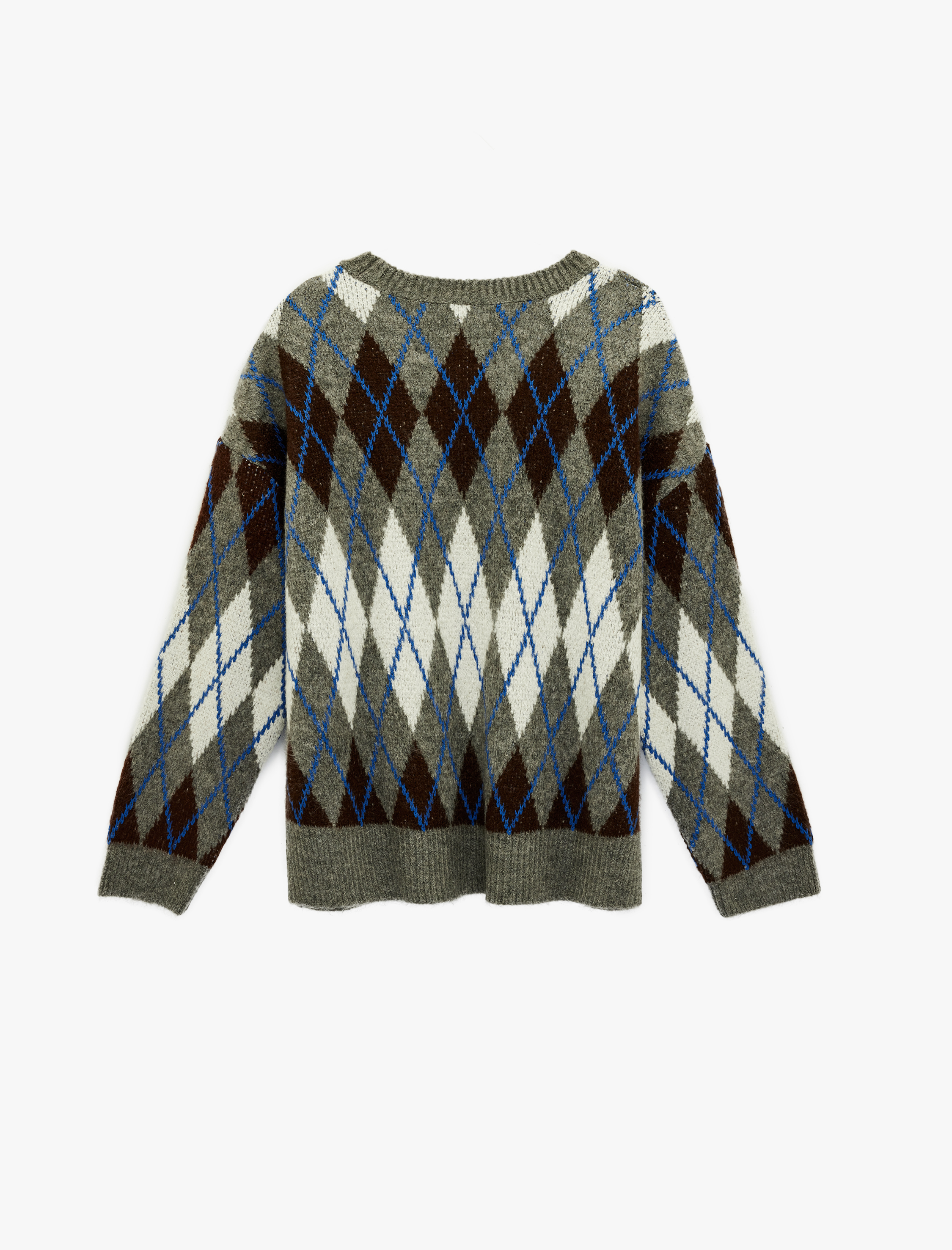   Uzun Kollu Bisiklet Yaka Baklava Desenli Triko Kazak