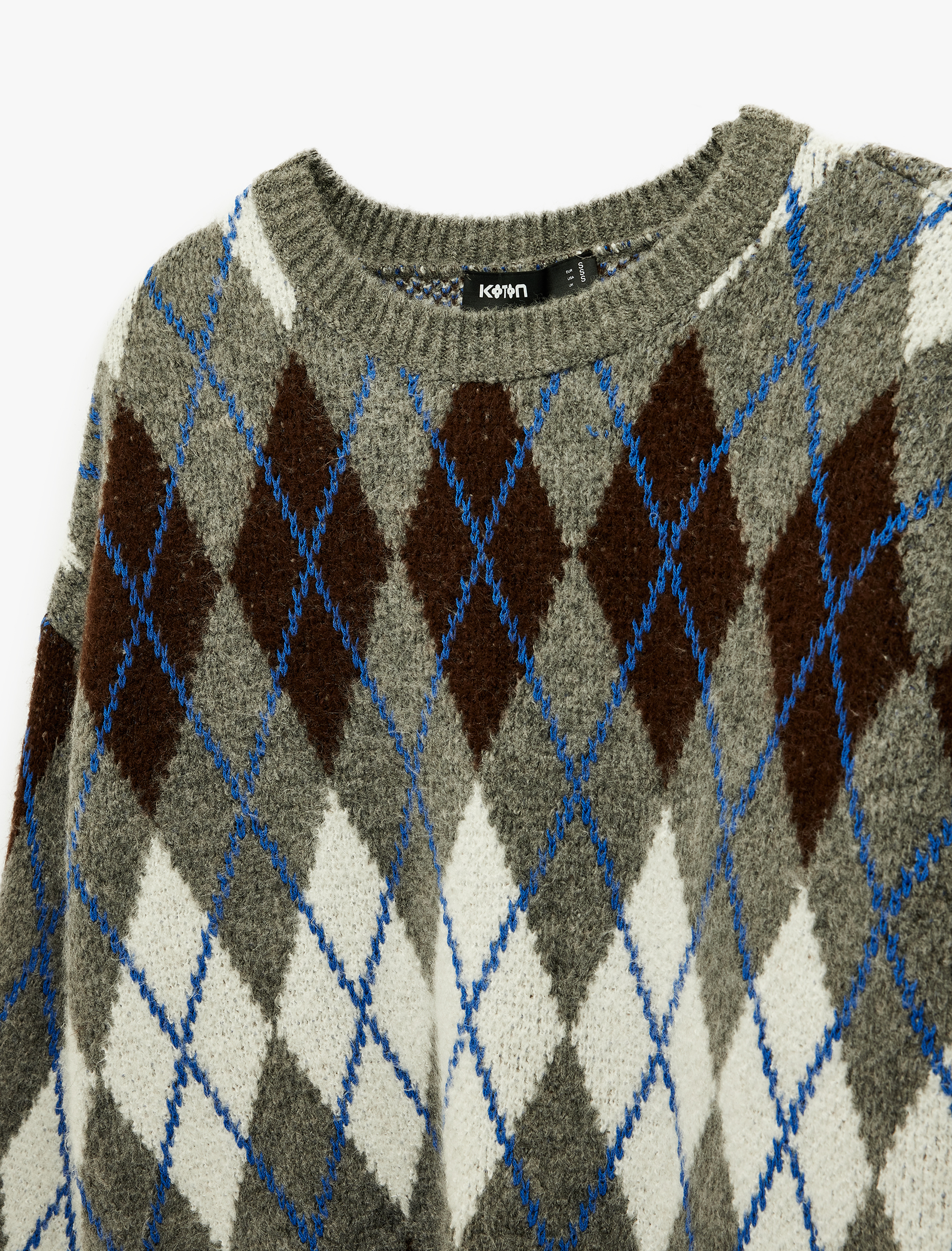   Uzun Kollu Bisiklet Yaka Baklava Desenli Triko Kazak