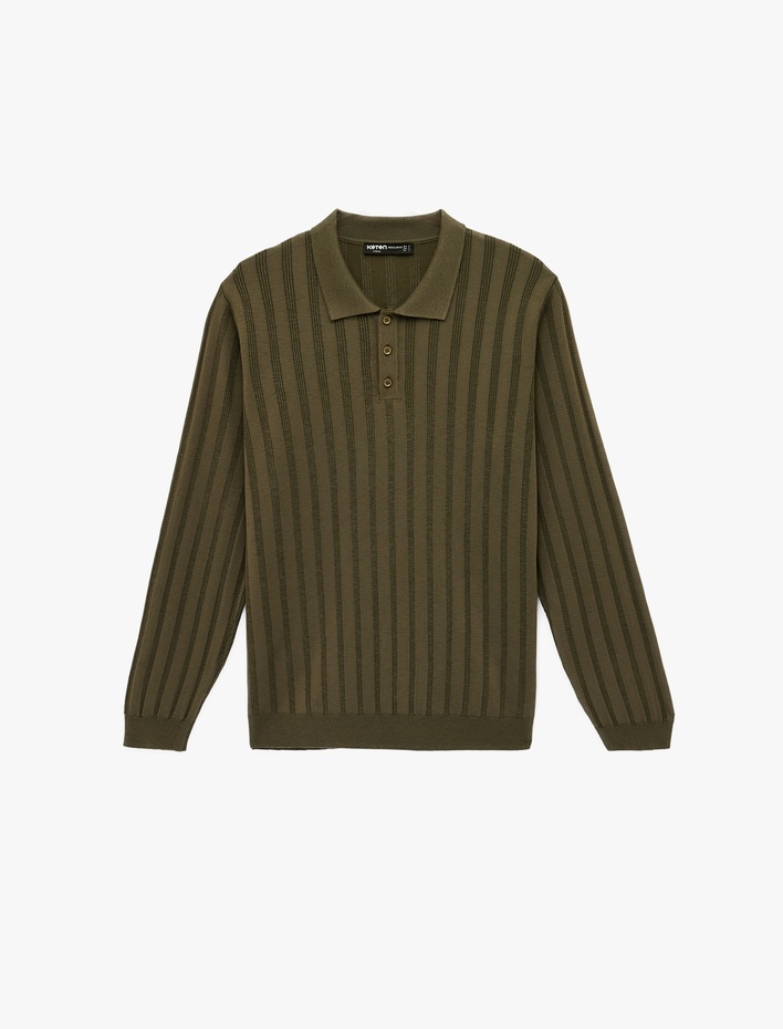  Polo Yaka Düğme Detaylı Uzun Kollu Kışlık Triko Kazak