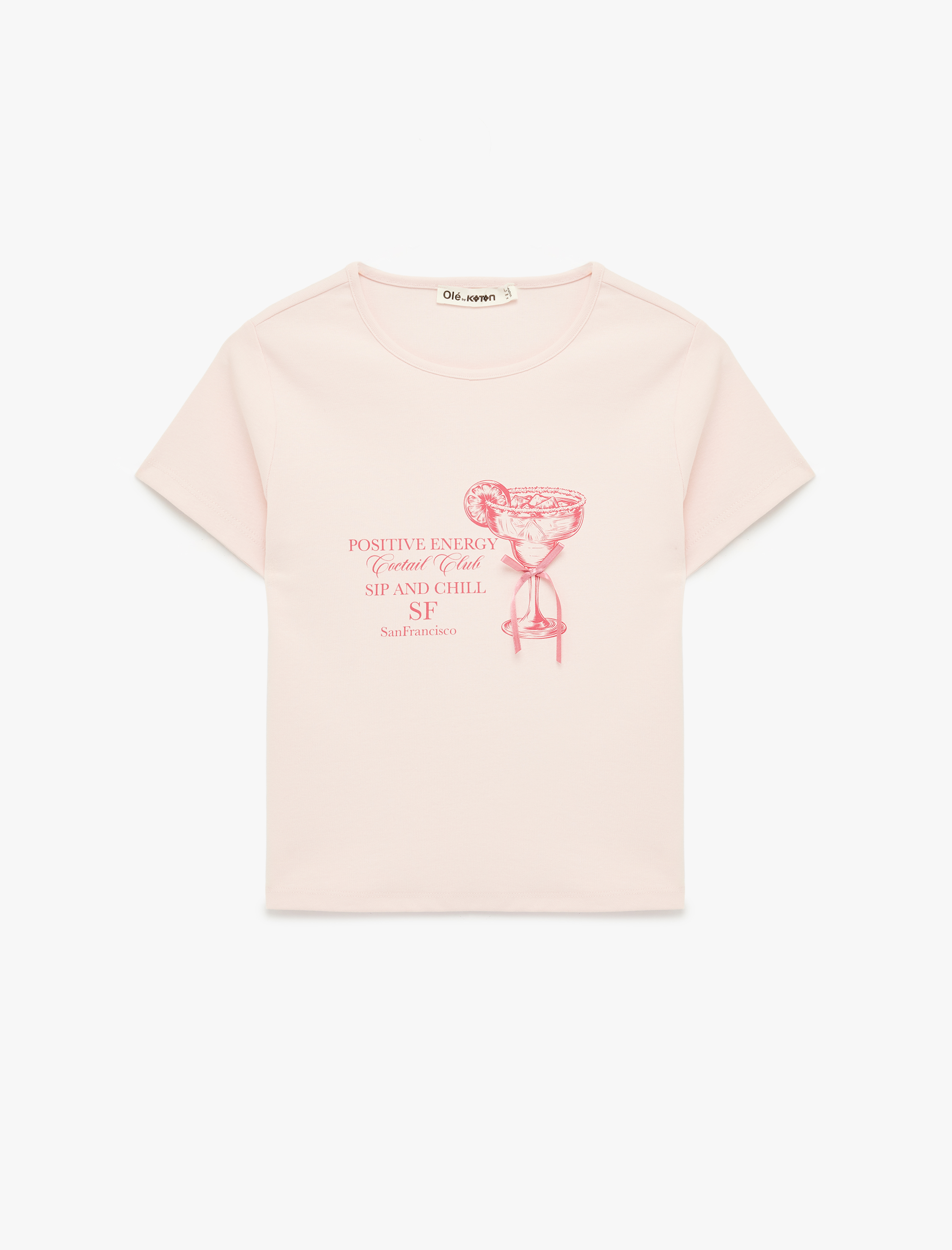   Slim Fit Kısa Kollu Bisiklet Yaka Pamuklu Fiyonklu Baskılı Tişört