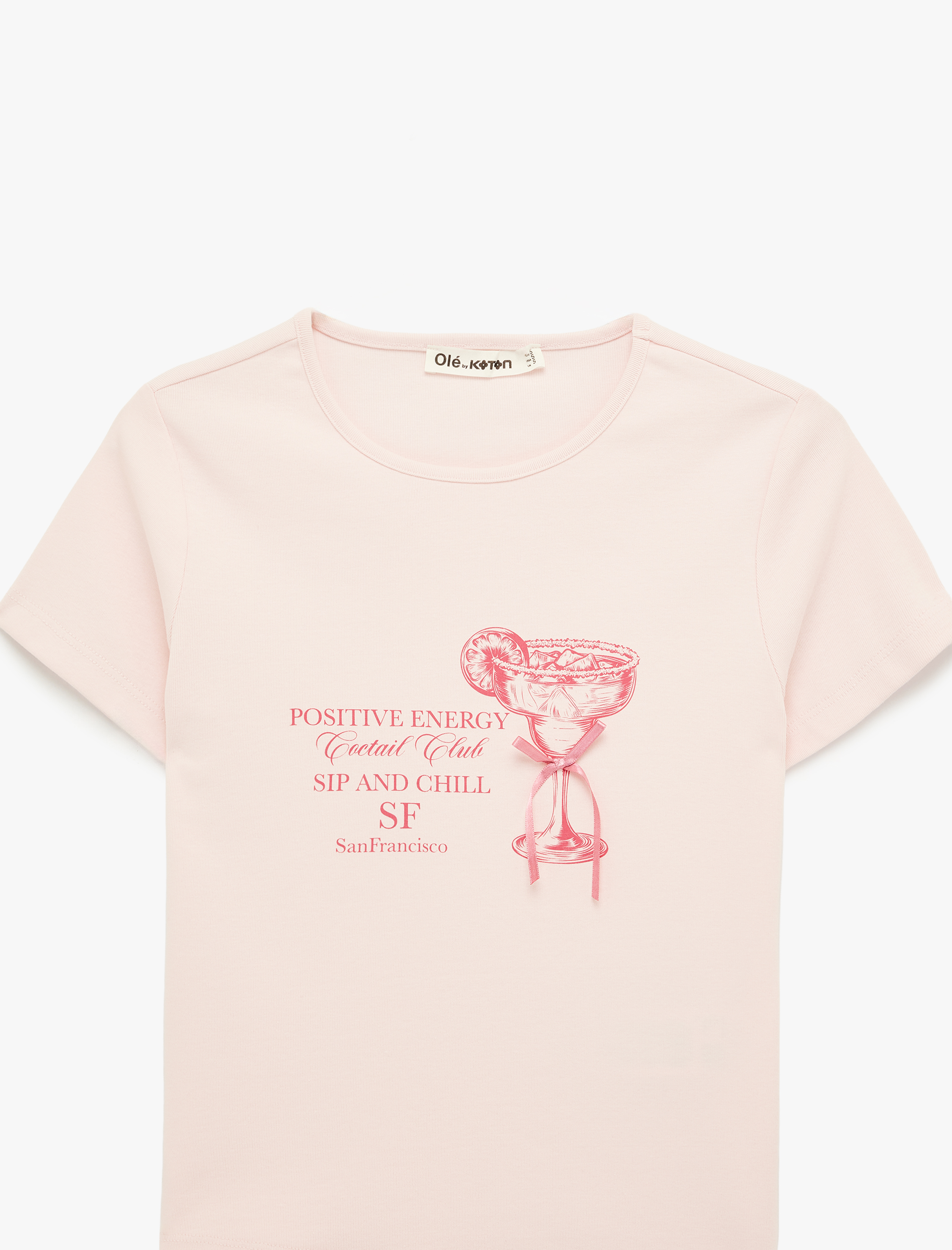   Slim Fit Kısa Kollu Bisiklet Yaka Pamuklu Fiyonklu Baskılı Tişört