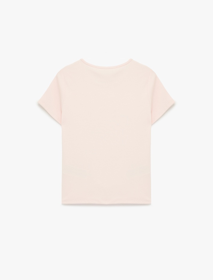  Slim Fit Kısa Kollu Bisiklet Yaka Pamuklu Fiyonklu Baskılı Tişört