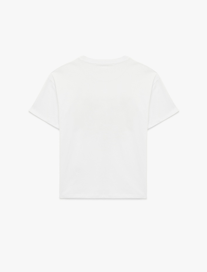  Kısa Kollu Bisiklet Yaka Pamuklu Baskılı Oversize Tişört