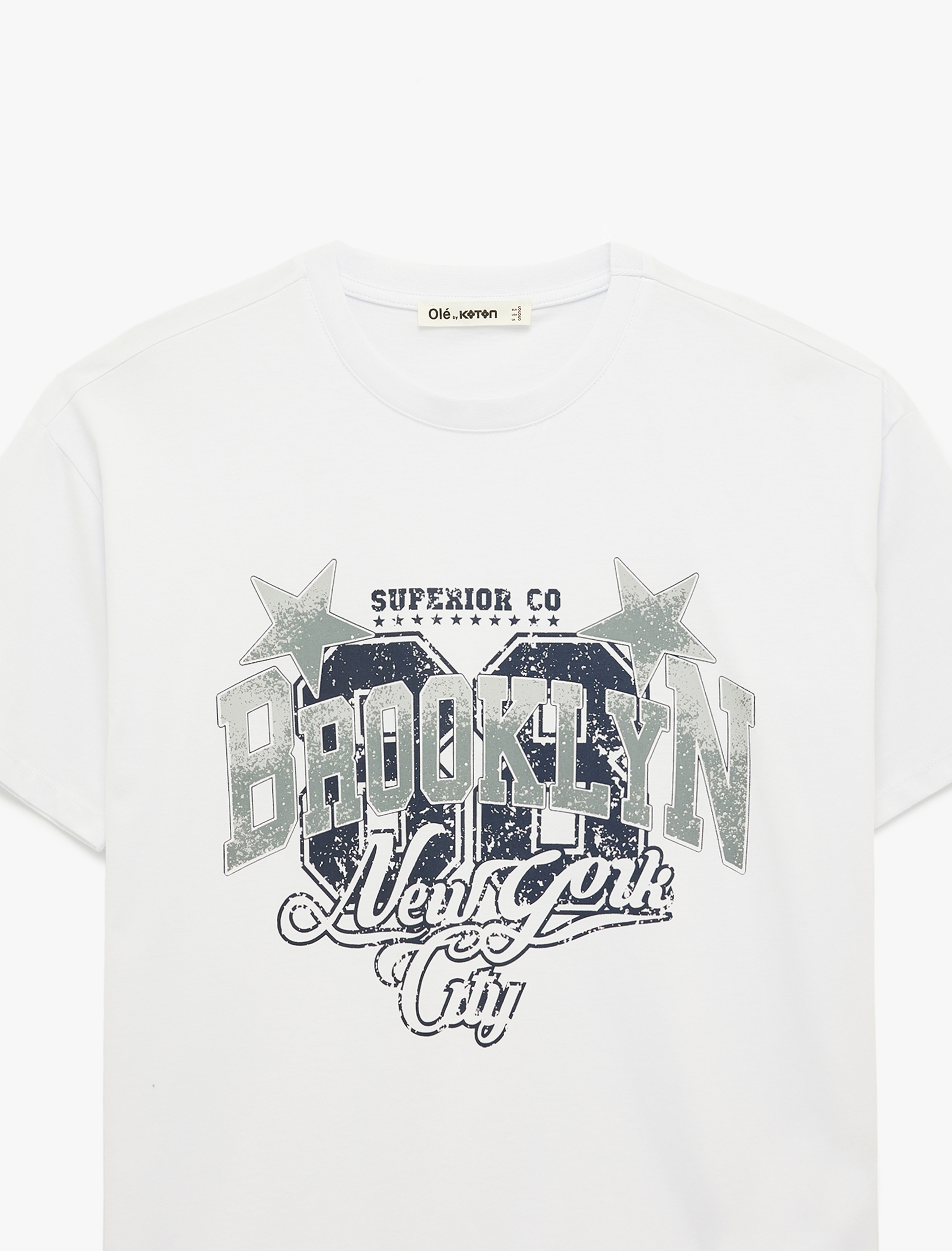   Kısa Kollu Bisiklet Yaka Pamuklu Baskılı Oversize Tişört