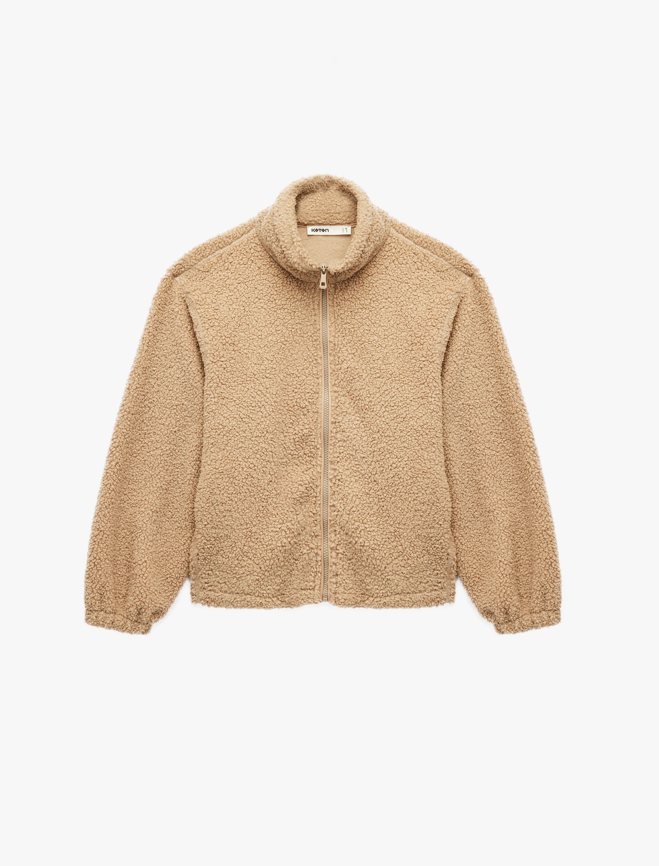   Fermuarlı Uzun Kollu Dik Yaka Peluş Ceket