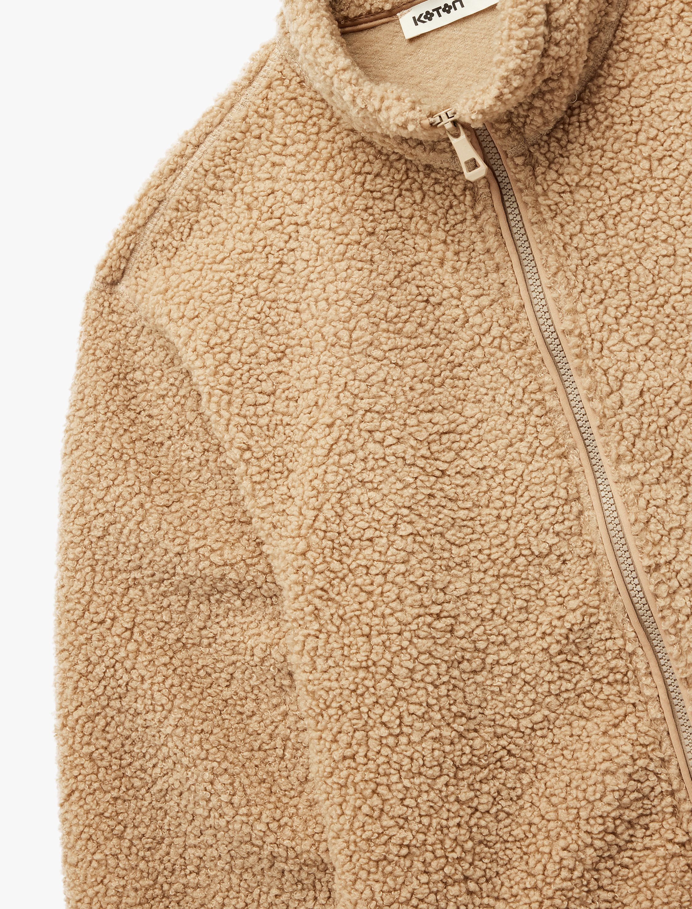   Fermuarlı Uzun Kollu Dik Yaka Peluş Ceket