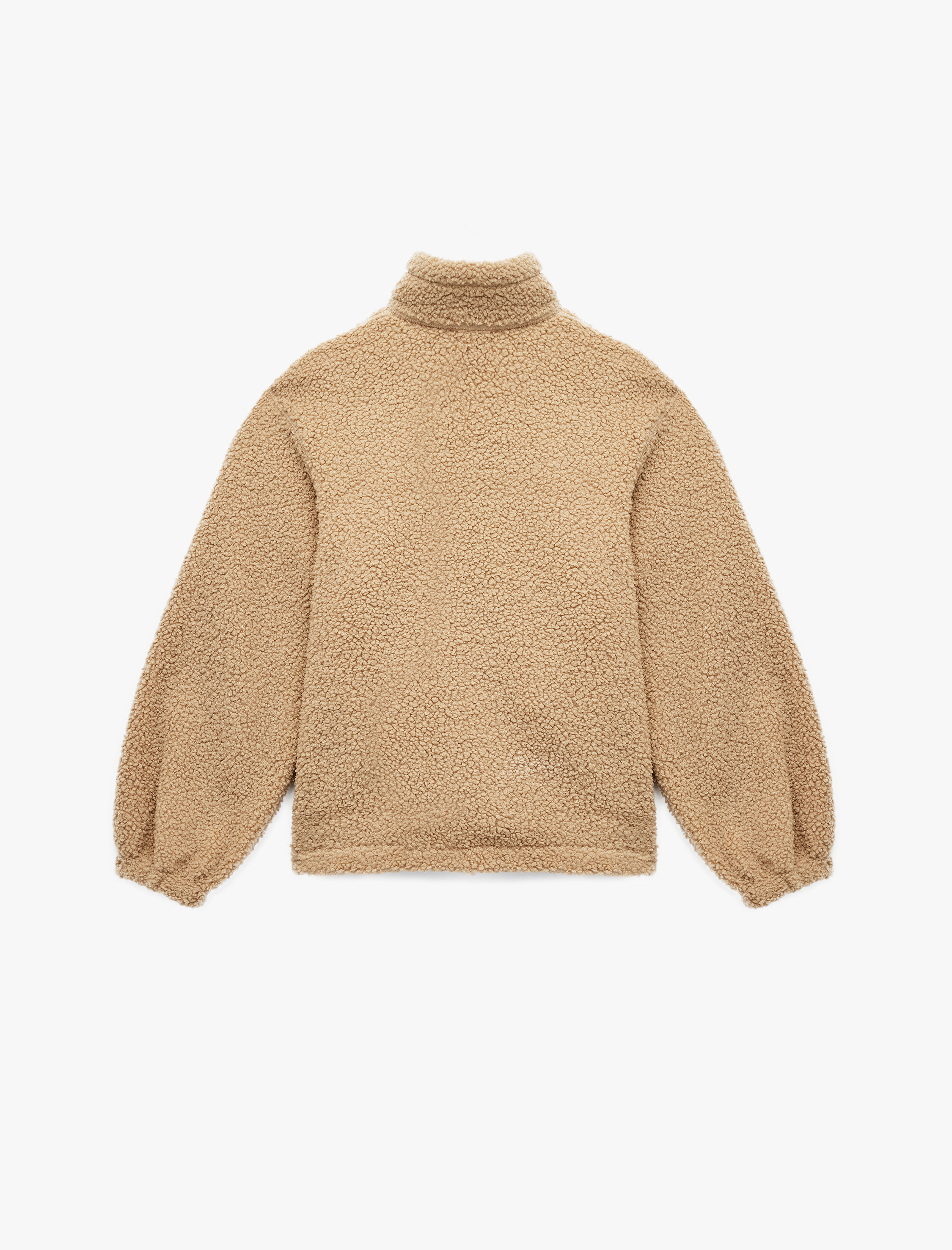   Fermuarlı Uzun Kollu Dik Yaka Peluş Ceket