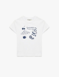 Slim Fit Kısa Kollu Bisiklet Yaka Pamuklu Kiraz Baskılı Tişört