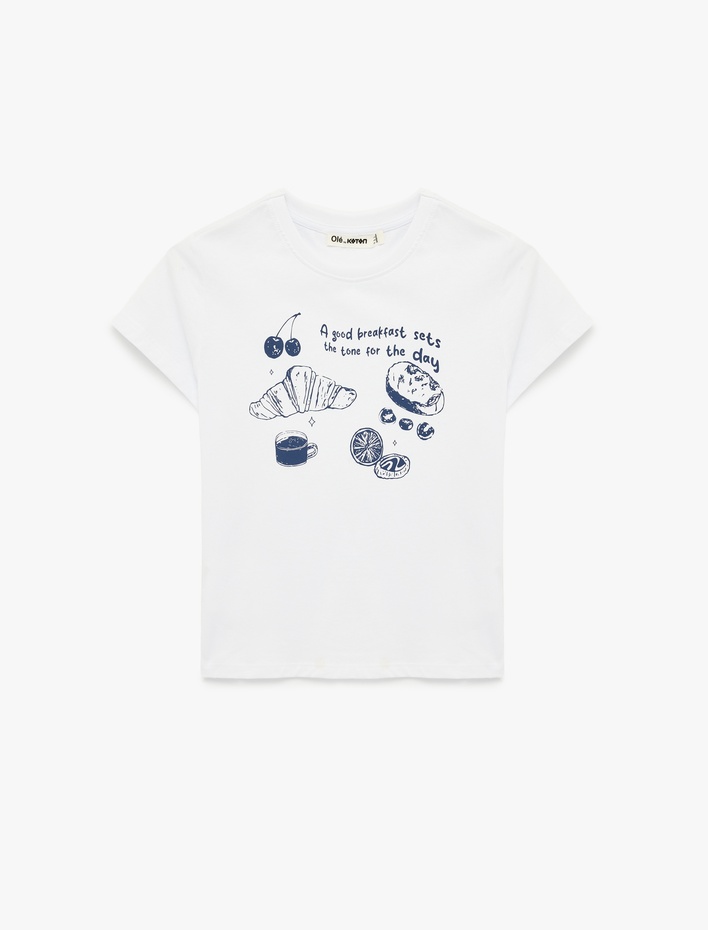  Slim Fit Kısa Kollu Bisiklet Yaka Pamuklu Kiraz Baskılı Tişört