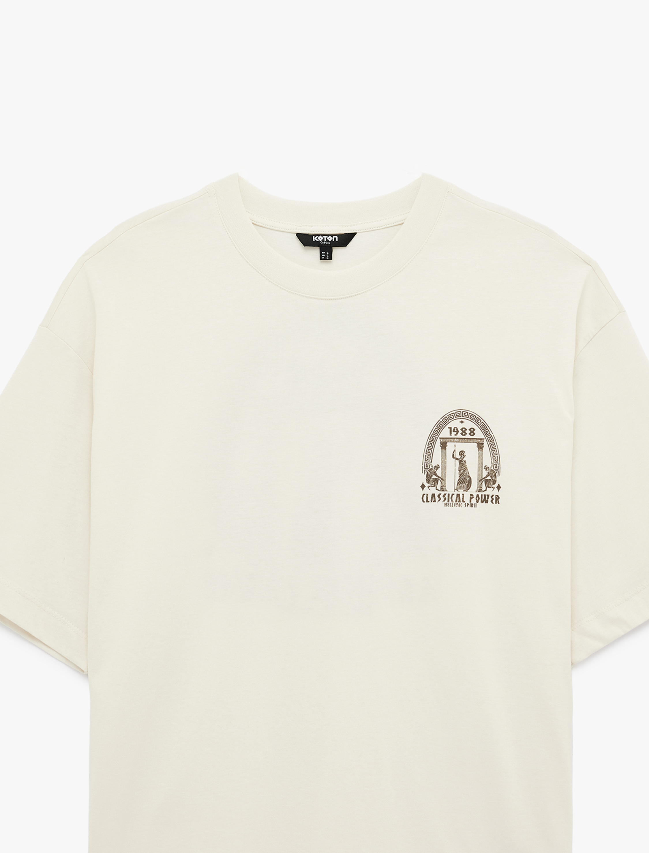   Rahat Kalıp Kısa Kollu Bisiklet Yaka Baskılı Tişört