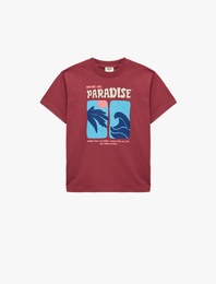 Pamuklu Kısa Kollu Bisiklet Yaka Baskılı Tişört