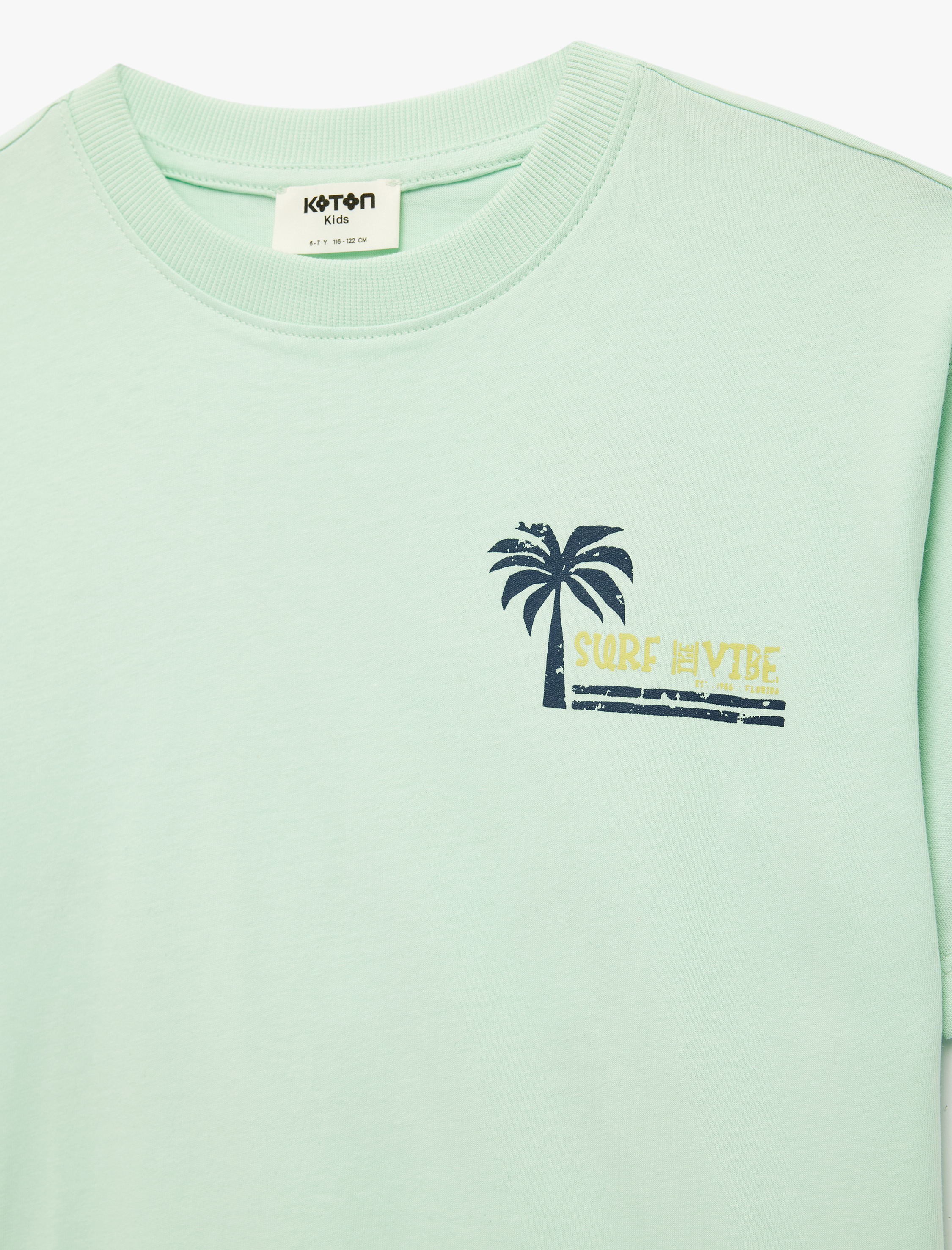  Erkek Çocuk Palmiyeli Baskılı Kısa Kollu Bisiklet Yaka Pamuklu Tişört