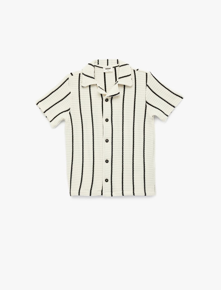 Erkek Çocuk Pamuklu Düğmeli Kısa Kollu Çizgili Polo Yaka Tişört