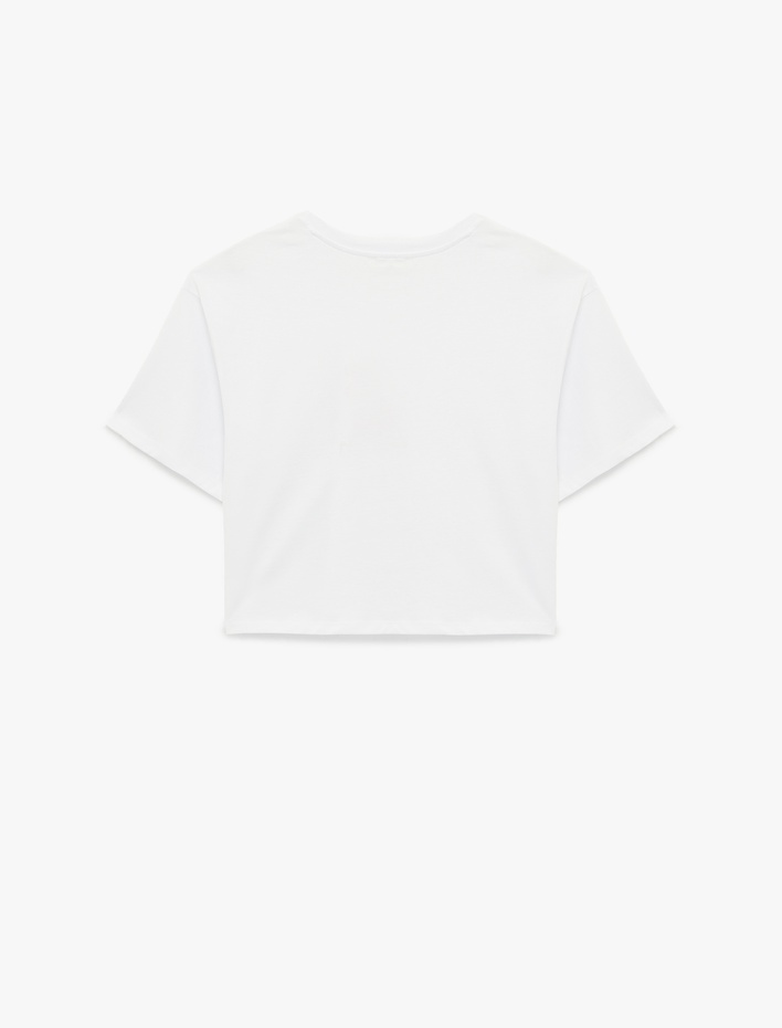  Rahat Kalıp Kısa Kollu Kiraz Baskılı Pamuklu Crop Tişört