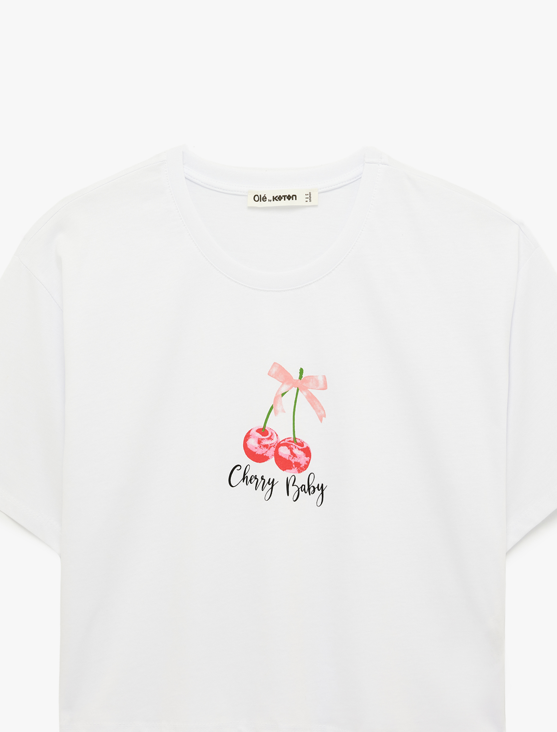   Rahat Kalıp Kısa Kollu Kiraz Baskılı Pamuklu Crop Tişört