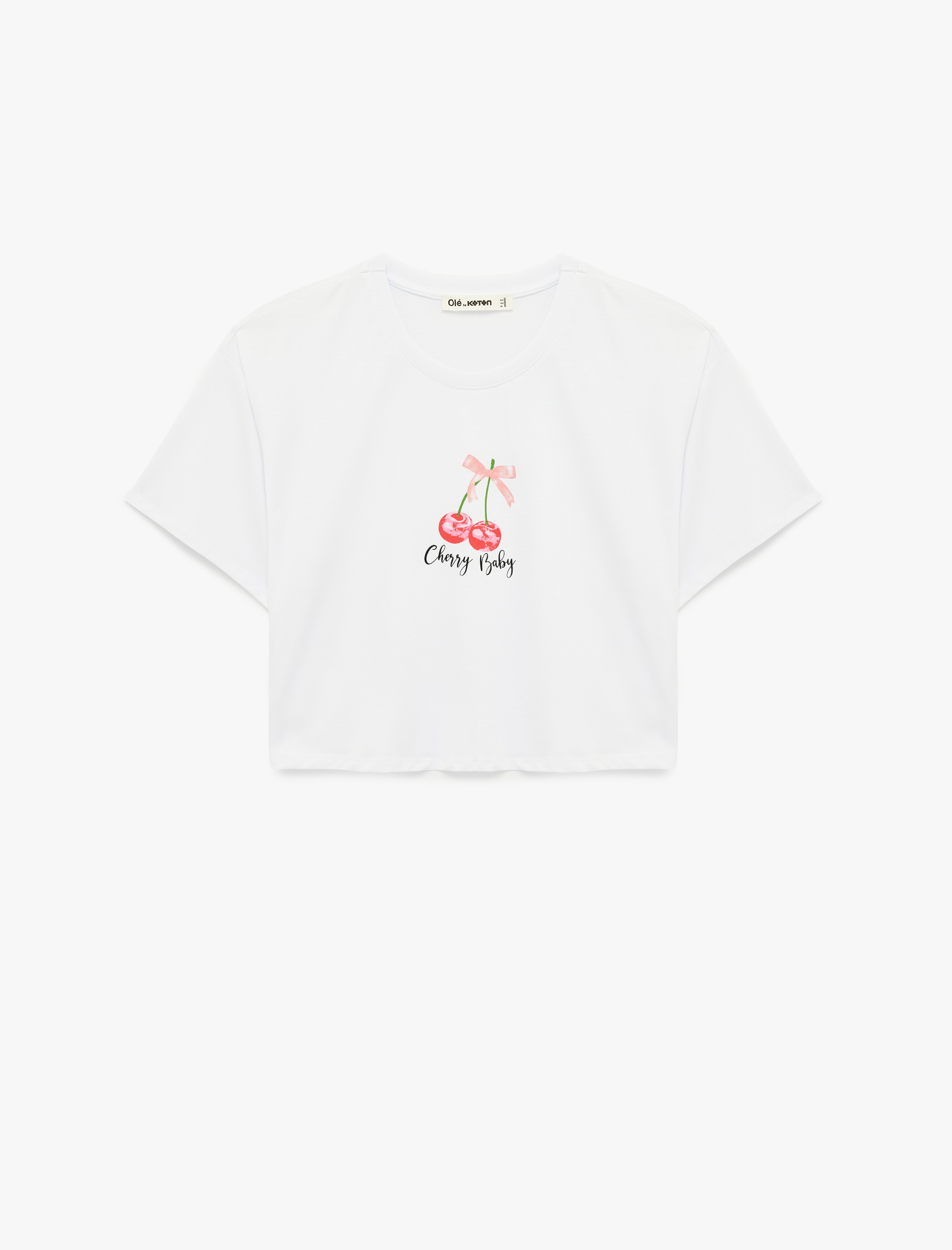   Rahat Kalıp Kısa Kollu Kiraz Baskılı Pamuklu Crop Tişört