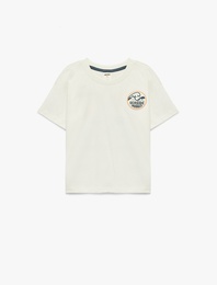 Baskılı Kısa Kollu Bisiklet Yaka Pamuklu Tişört