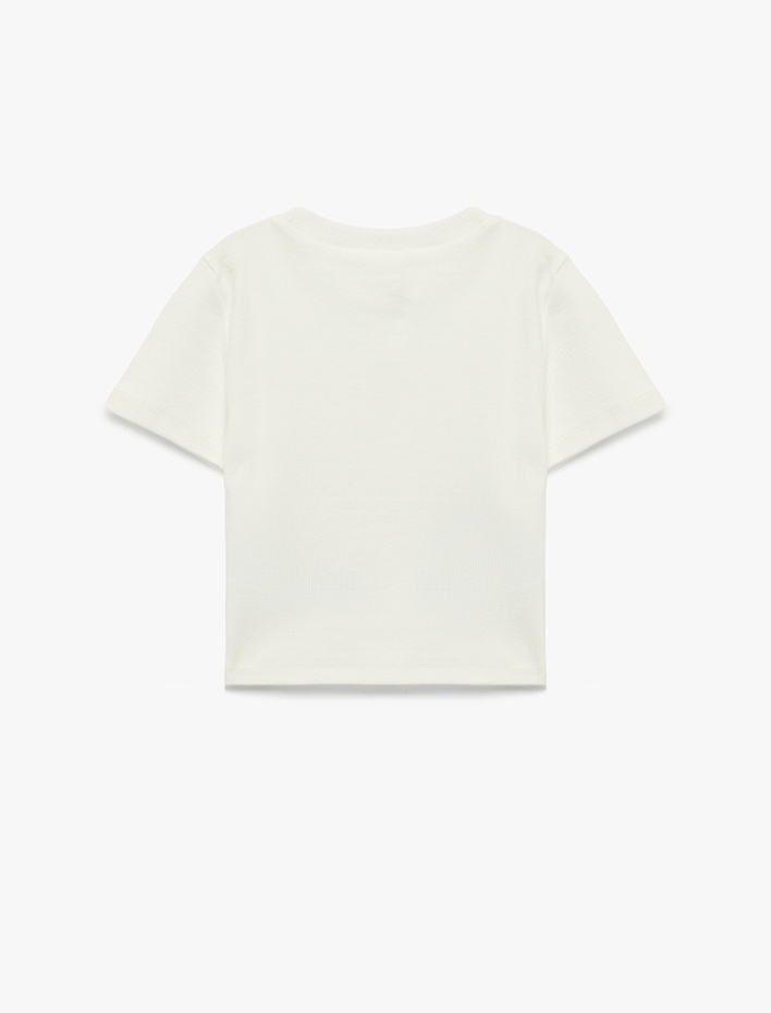 Kız Çocuk Kısa Kollu Bisiklet Yaka Kiraz Baskılı Taş Detaylı Pamuklu Tişört