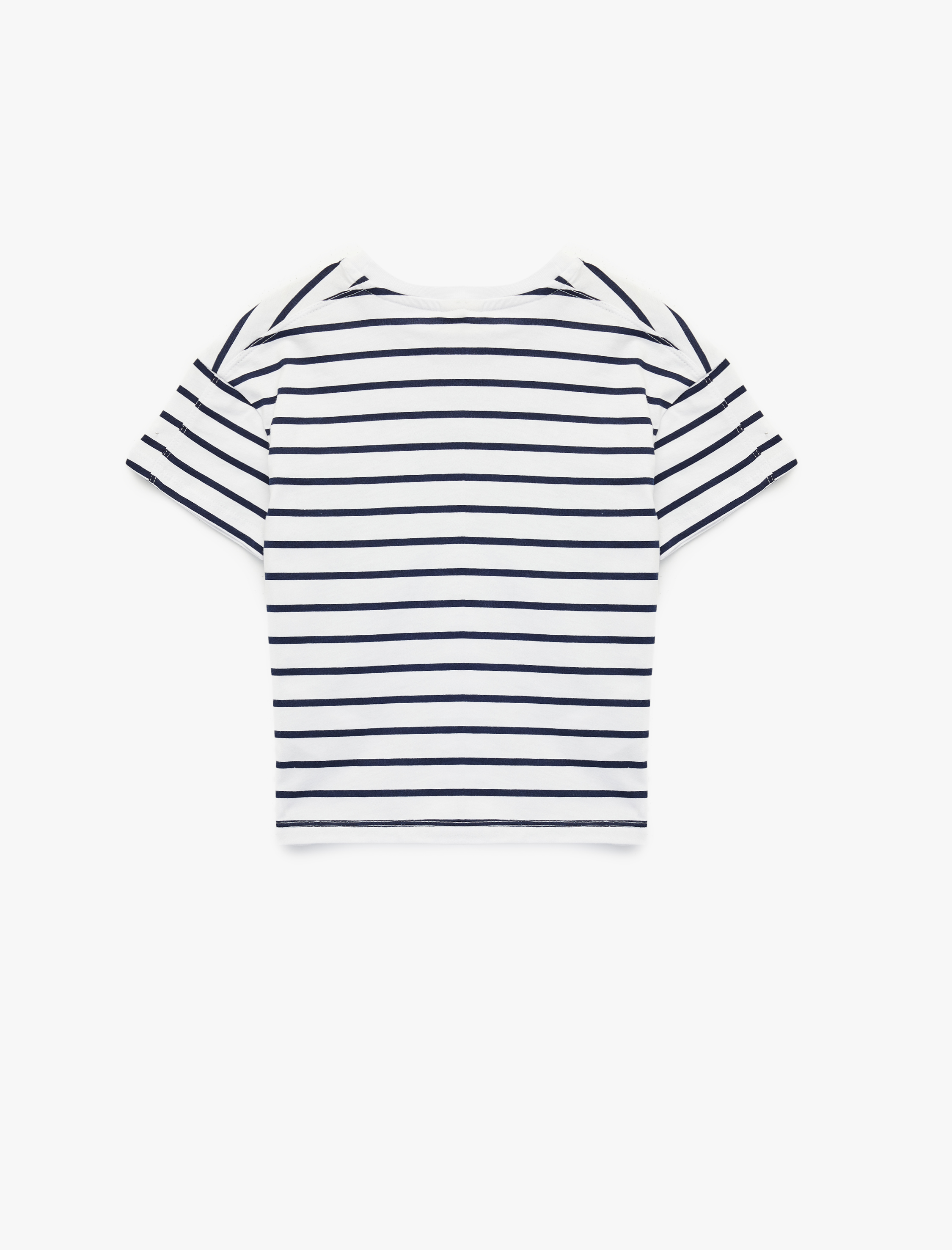  Erkek Bebek Pamuklu Kısa Kollu Bisiklet Yaka Aplikeli Çizgili Tişört