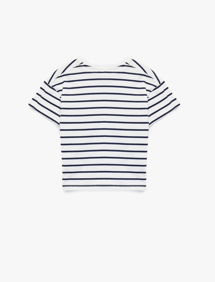 Erkek Bebek Pamuklu Kısa Kollu Bisiklet Yaka Aplikeli Çizgili Tişört
