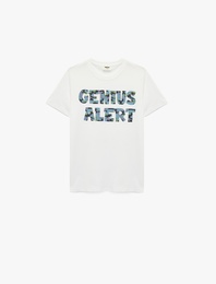 Baskılı Kısa Kollu Bisiklet Yaka Pamuklu Tişört