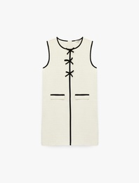 Bisiklet Yaka Kolsuz Fiyonklu Tüvit Elbise